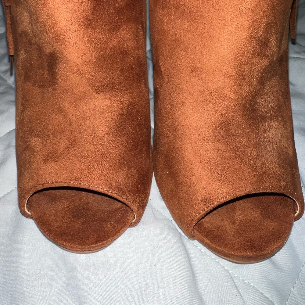 Just Fab Suede Style Open Toe Booties - Picture 8 of 10